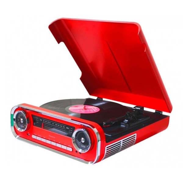 Lauson 01tt17 rojo tocadiscos vintage 3 velocidades bluetooth usb grabación mp3 fm