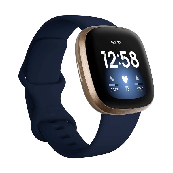 Fitbit versa 3 azul/dorado smartwatch asistentes google y alexa gps zona activa frecuencia sueño