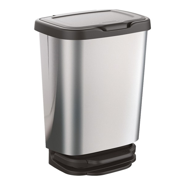 Cubo con pedal jive con cierre amortiguado plata/negro, 20 l