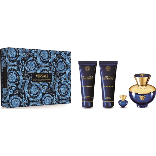 Versace dylan blue pour femme eau de parfum 100ml + locion corporal perfumada 1u + gel de baño 1u + miniatura 1u