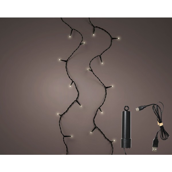 Guirnalda multifunción recargable, uso exterior, luz cálida, 100 leds, 7,4 m