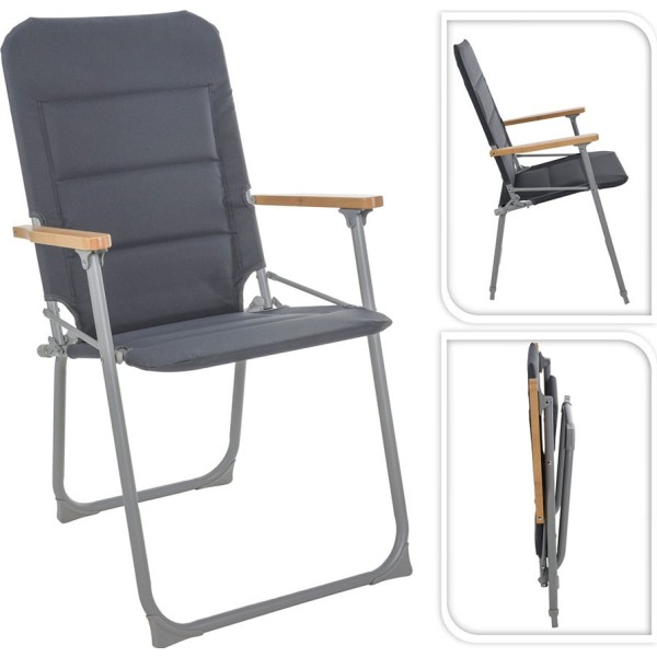 Silla de camping plegable gris, 52 x 55 x 92 cm